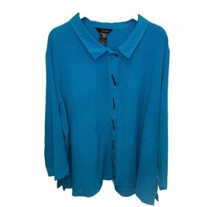 Ali Miles Women's 3X Teal Long Sleeve Button Front Tunic Top